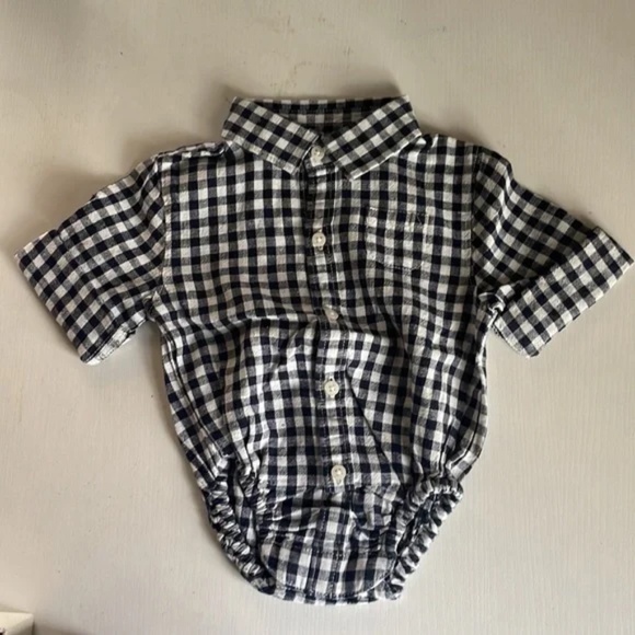Janie and Jack Infant Navy Gingham Button Up 12-18M - Picture 2 of 3